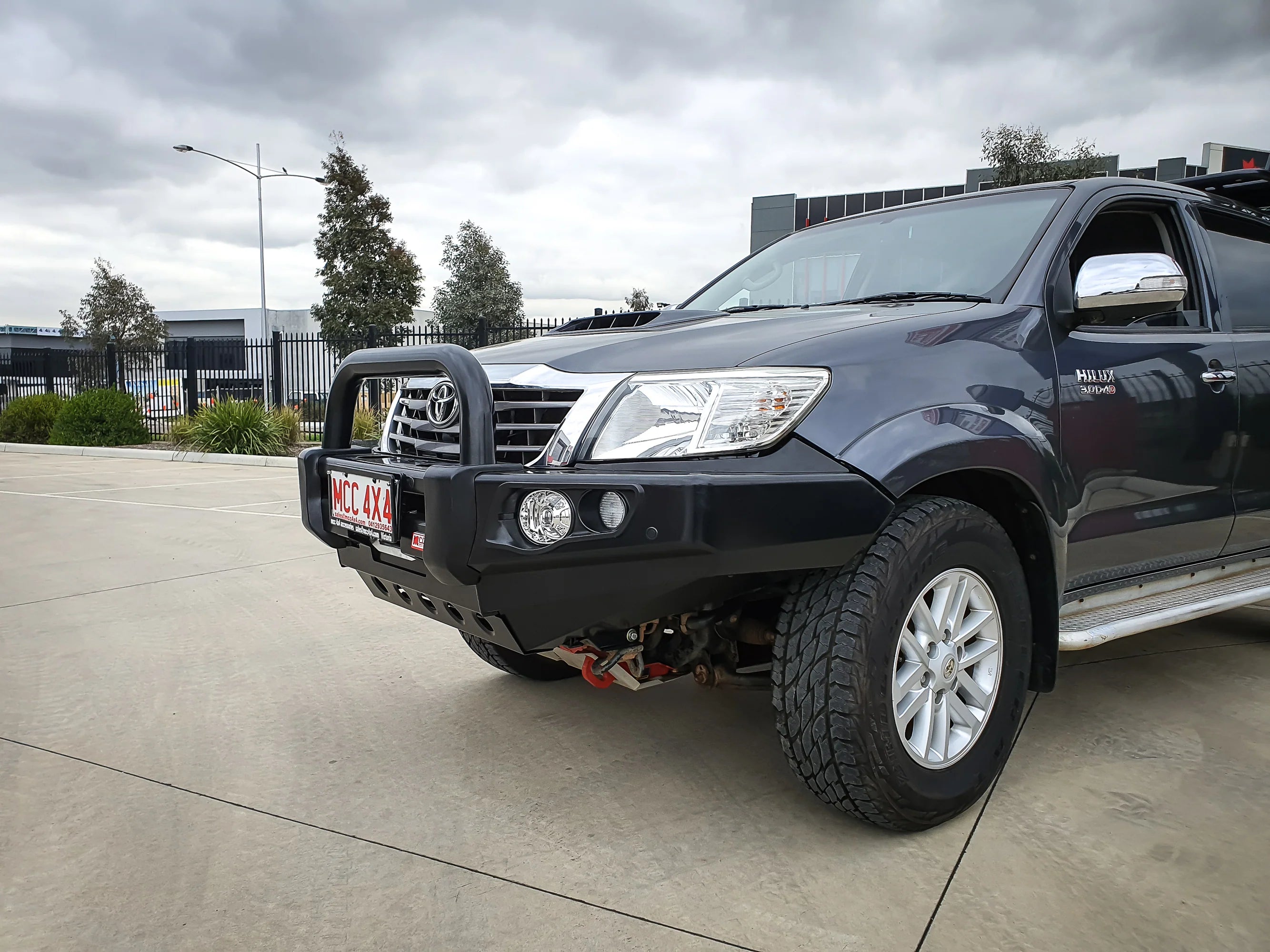Hilux KUN26R 2012-2015 707-01 Falcon Bull Bar Single Black Loops Package (LED Foglight) - SKU MCC-01015-701SBLFOGUP