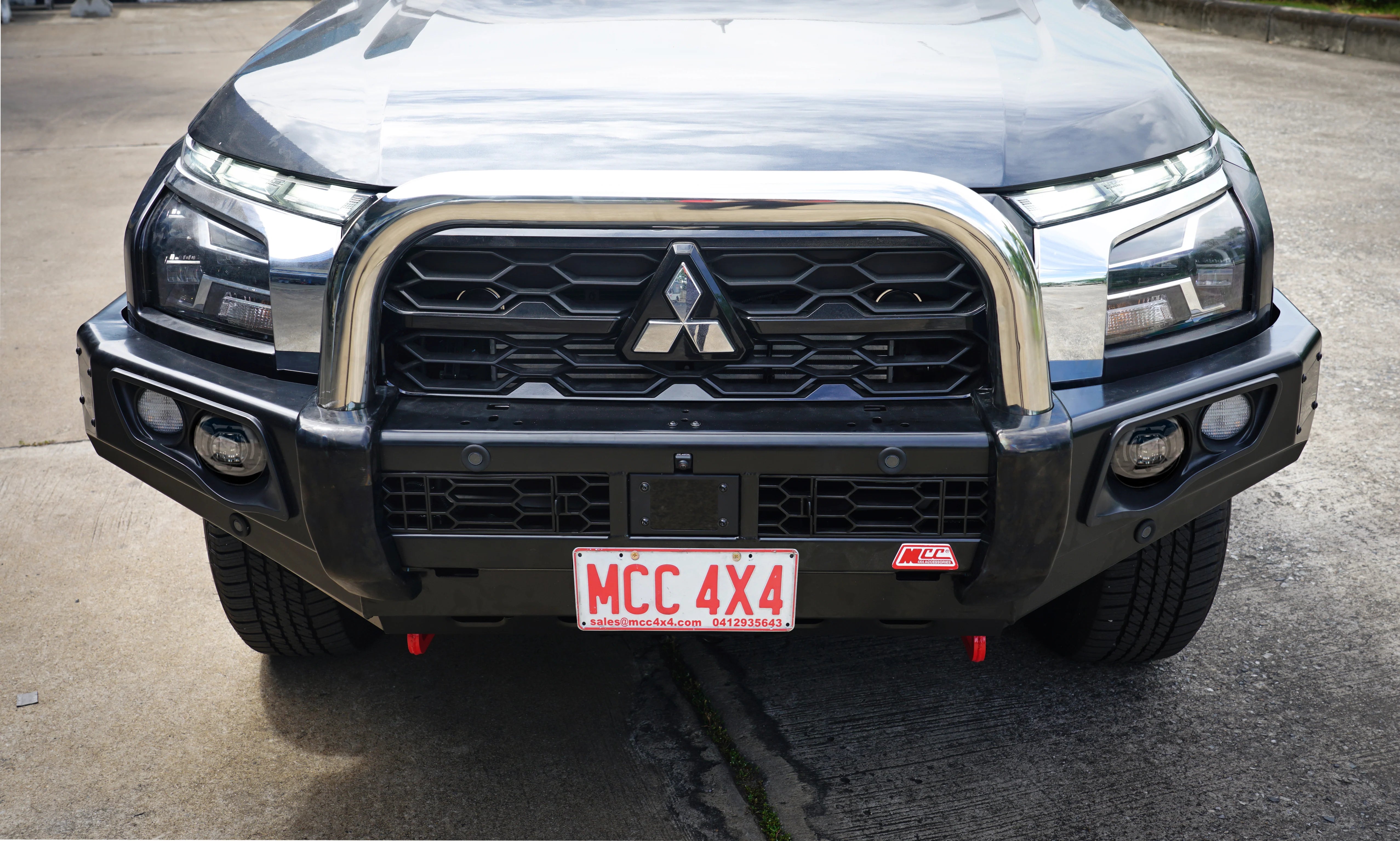 Triton MV 2024-On 707-01 Falcon Bull Bar Single Stainless Loops Package (LED Foglight) - SKU MCC-02013-701SSLFOGUP