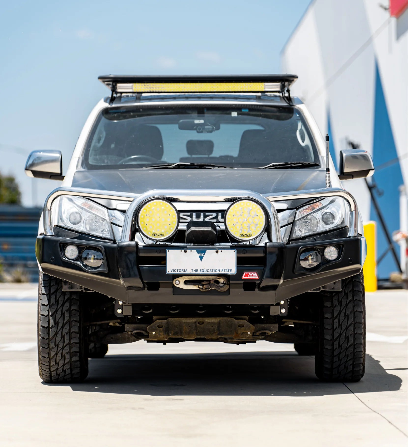 MUX RF 2013-2016 707-01 Falcon Bull Bar Triple Stainless Loops Package (LED Foglight) - SKU MCC-08003-701FOGUP