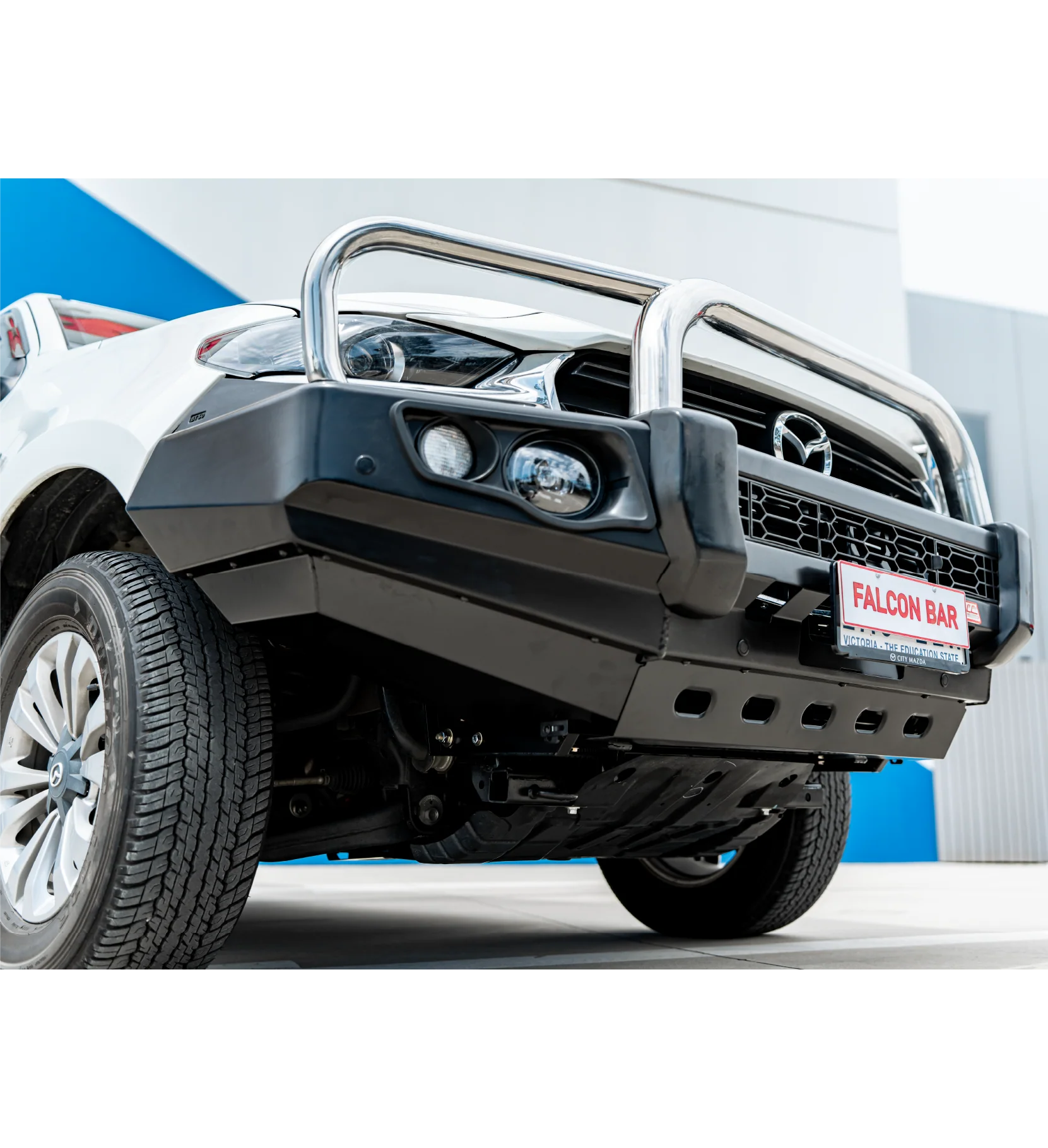 BT50 FT 2021-On 707-01 Falcon Bull Bar Triple Stainless Loop Package (LED Foglight)- SKU MCC-06004-701FOGUP