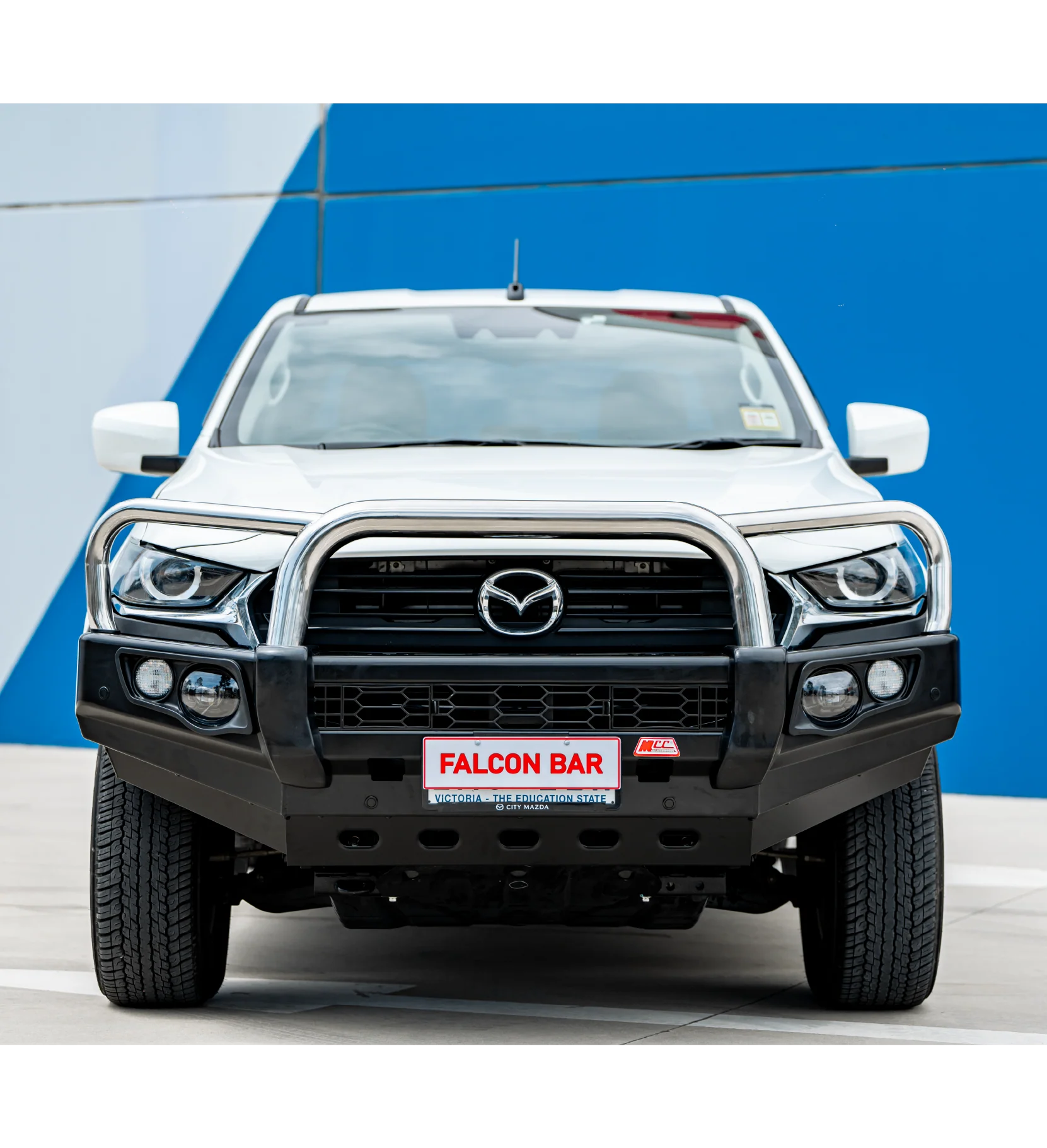 BT50 FT 2021-On 707-01 Falcon Bull Bar Triple Stainless Loop Package (LED Foglight)- SKU MCC-06004-701FOGUP