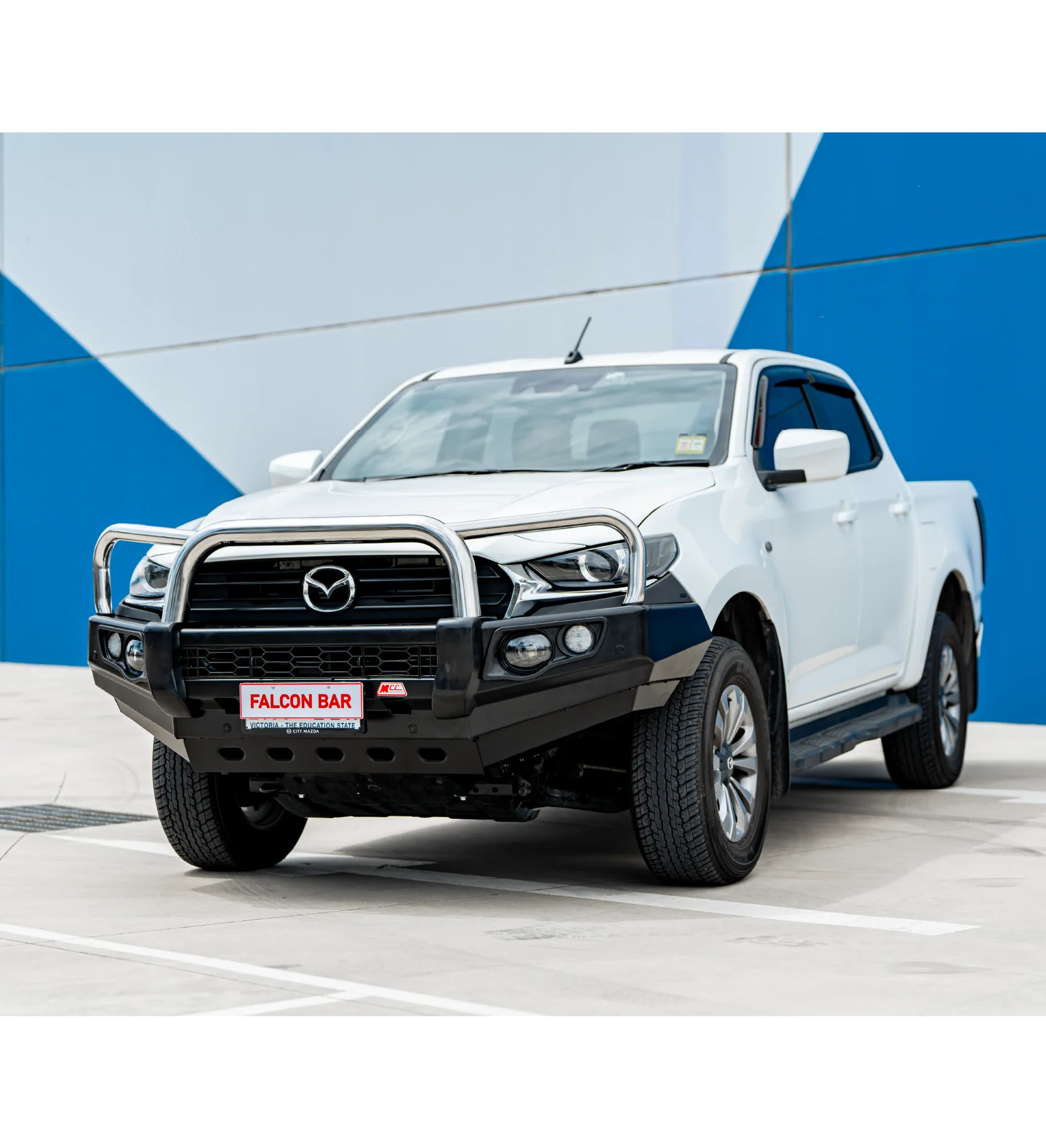 BT50 FT 2021-On 707-01 Falcon Bull Bar Triple Stainless Loop Package (LED Foglight)- SKU MCC-06004-701FOGUP