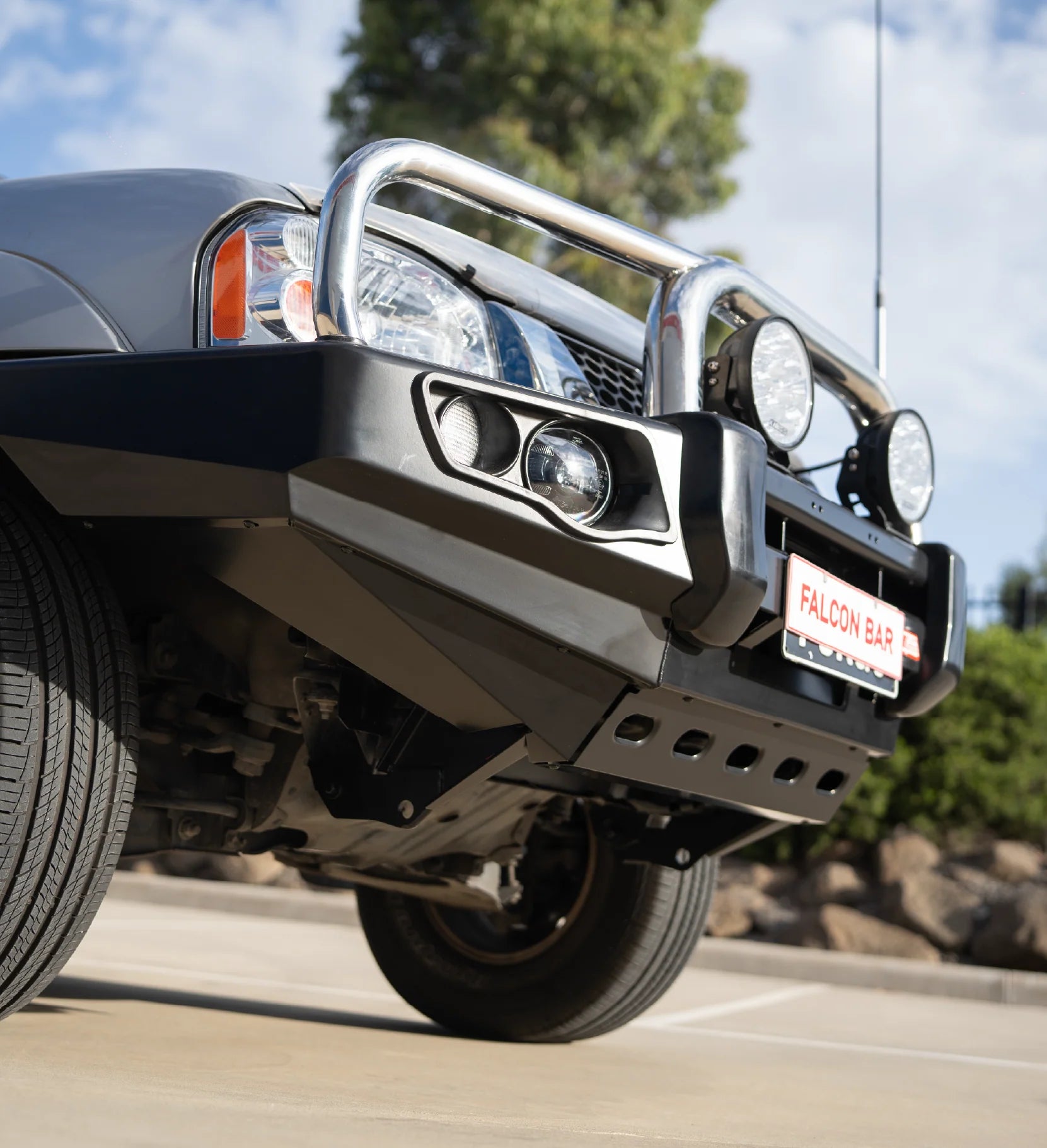 Navara D22 1997-2015 707-01 Falcon Bull Bar Triple Stainless Loops Package (LED Foglight) - SKU MCC-03008-701FOGUP