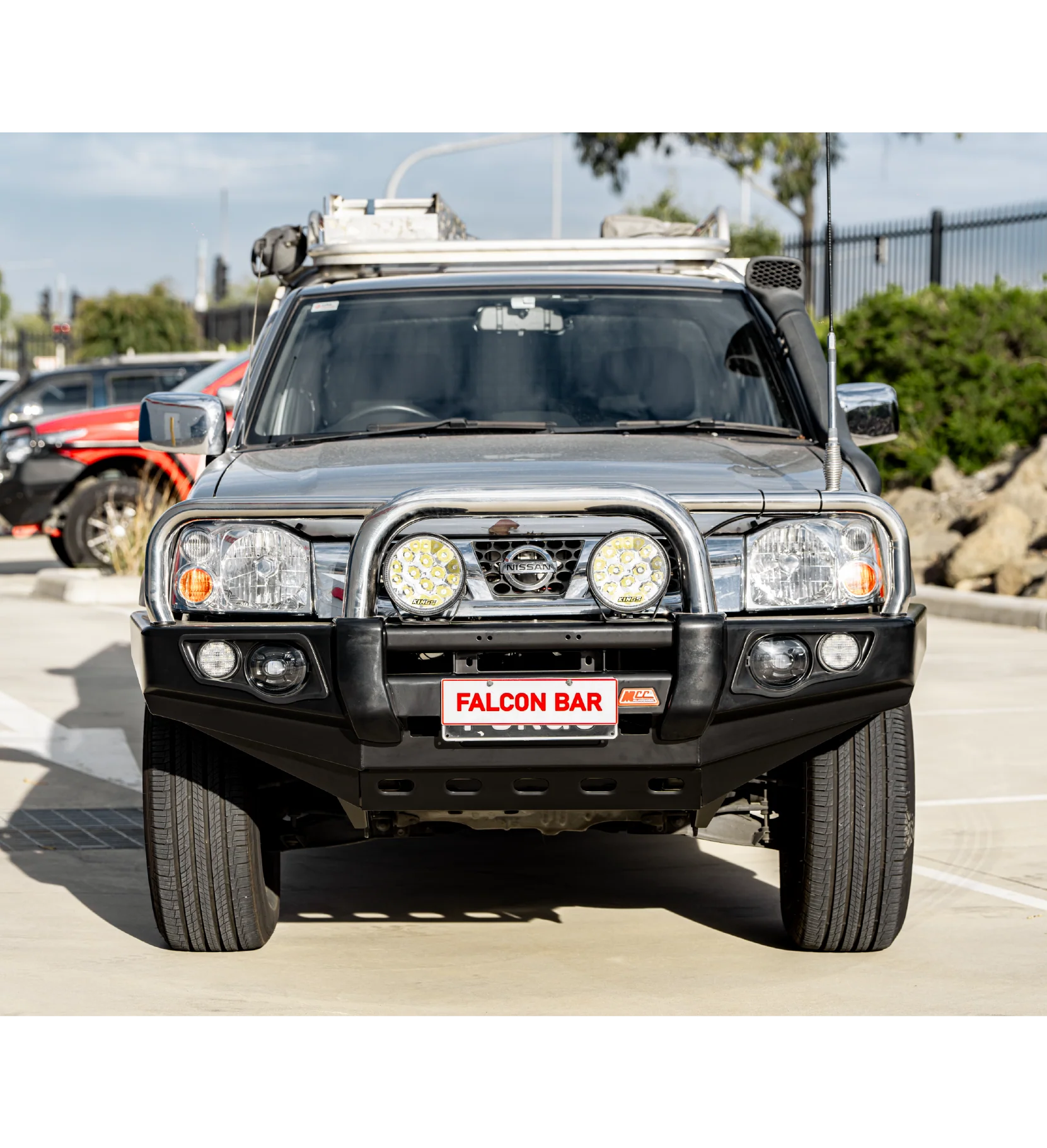 Navara D22 1997-2015 707-01 Falcon Bull Bar Triple Stainless Loops Package (LED Foglight) - SKU MCC-03008-701FOGUP