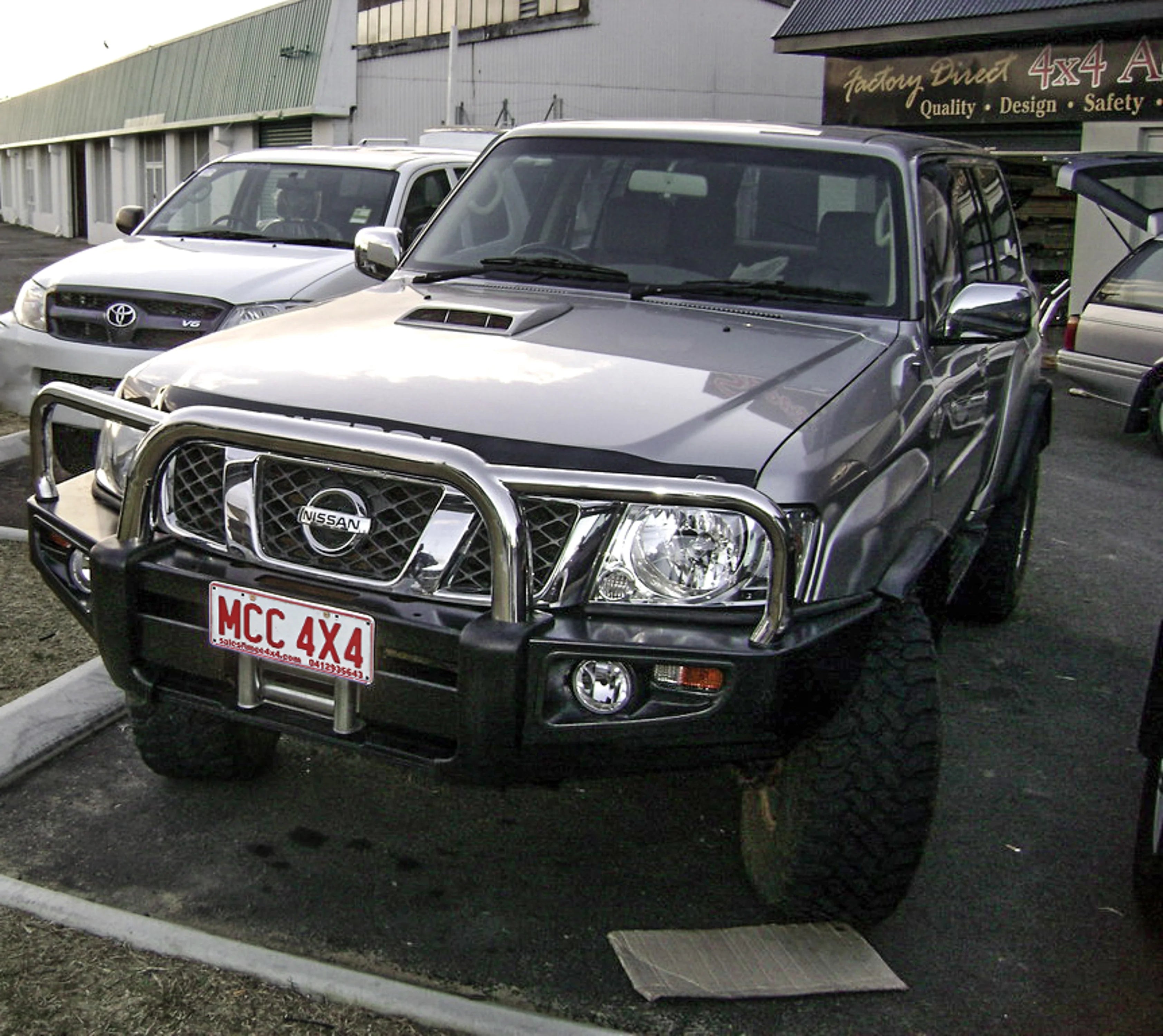 GU Patrol Y61 2005-2009 707-01 Falcon Bull Bar Triple Stainless Loops Package (LED Foglight) - SKU MCC-03004-701FOGUP