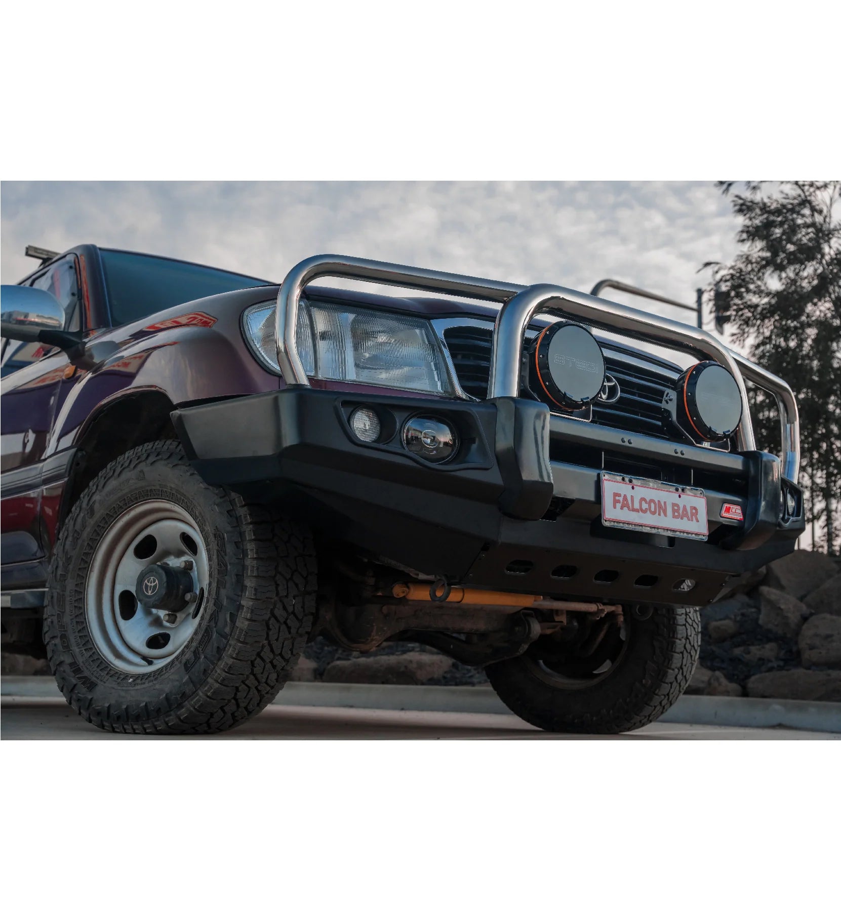 Land Cruiser 100/105 Series 1998-2007 707-01 Falcon Bull Bar Triple Stainless Loops Package (LED Foglight) - SKU MCC-01007-701FOGUP