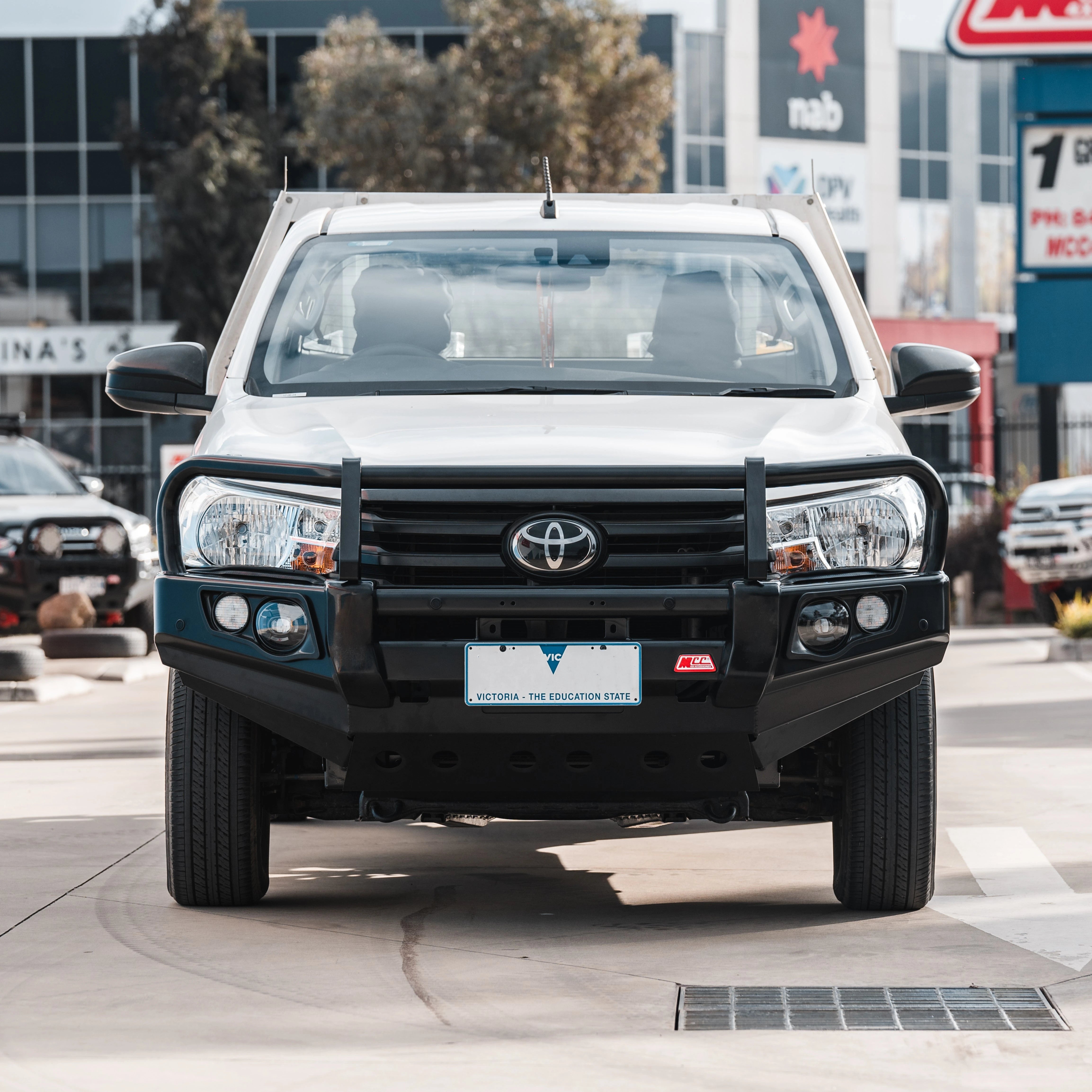 Hilux 2016-2020 Narrow 707-02 Falcon Bull Bar Black A-Frame Package (LED Foglight) - SKU  MCC-01017-702NFOGUP