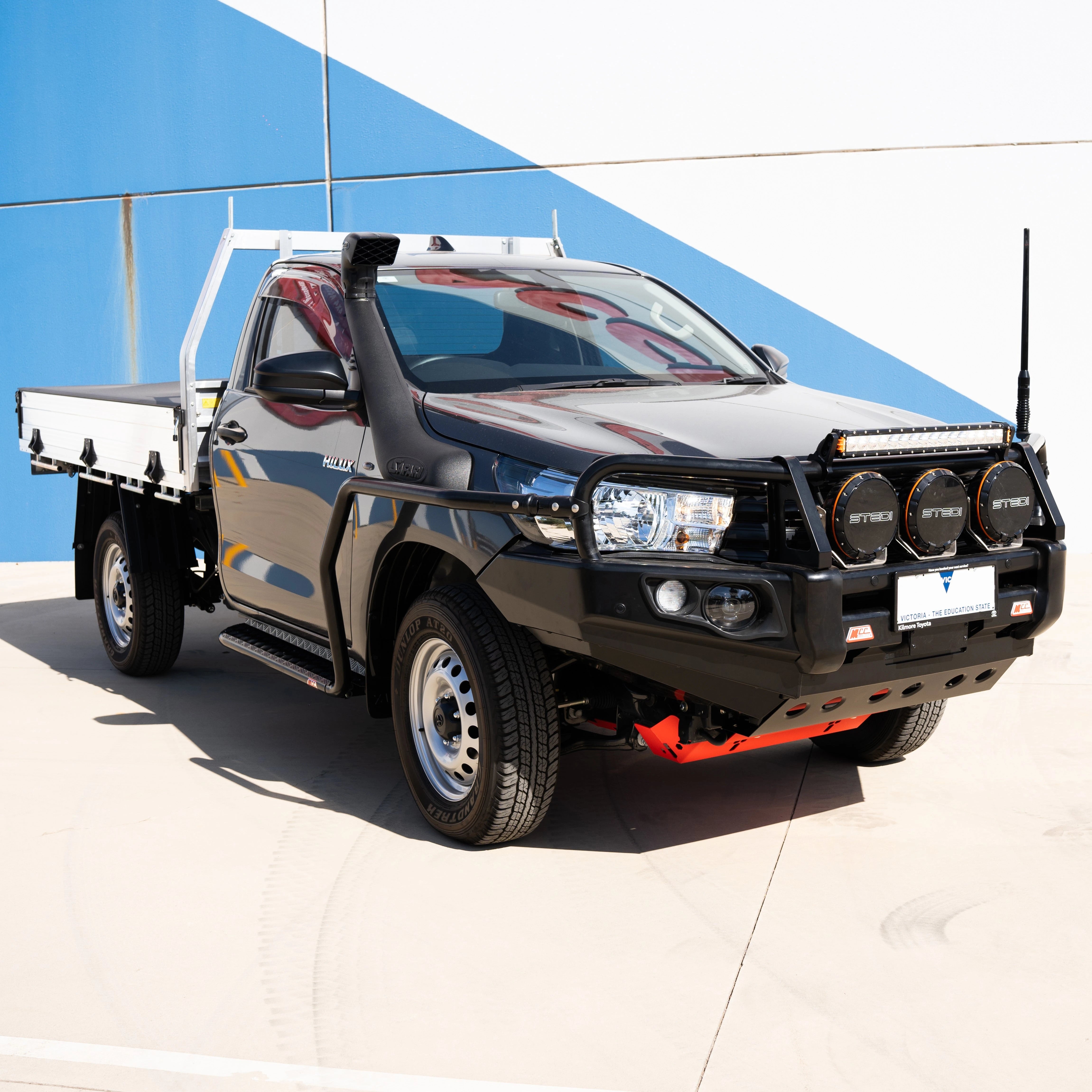 Hilux 2016-2020 Narrow 707-02 Falcon Bull Bar Black A-Frame Package (LED Foglight) - SKU  MCC-01017-702NFOGUP