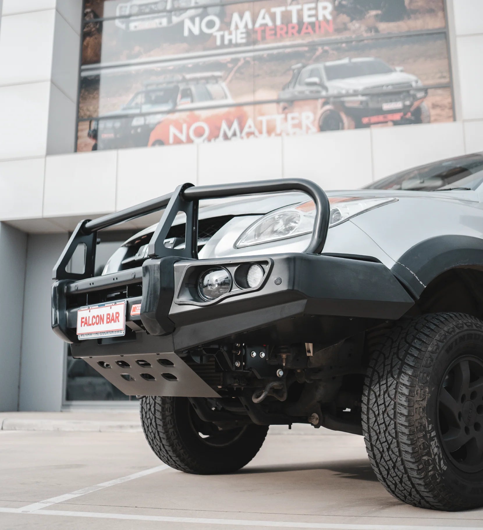 JMC Vigus 2015-On 707-02 Falcon Bull Bar Black A-Frame Package (LED Foglight) - SKU MCC-13001-702FOGUP