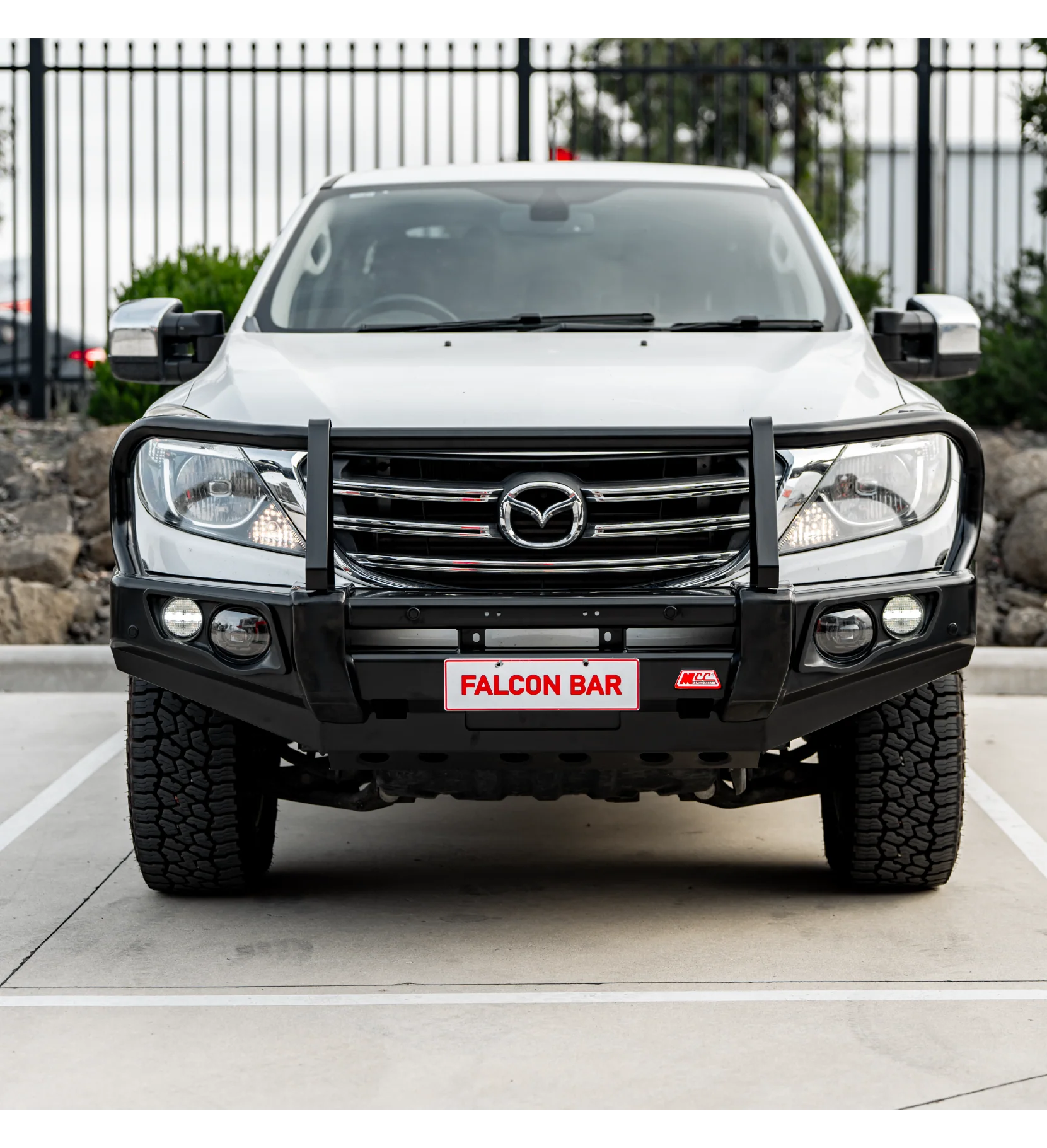 BT50 UP UR 2012-2020 707-02 Falcon Bull Bar Black A-Frame Package (LED Foglight) - SKU MCC-06002-702FOGUP