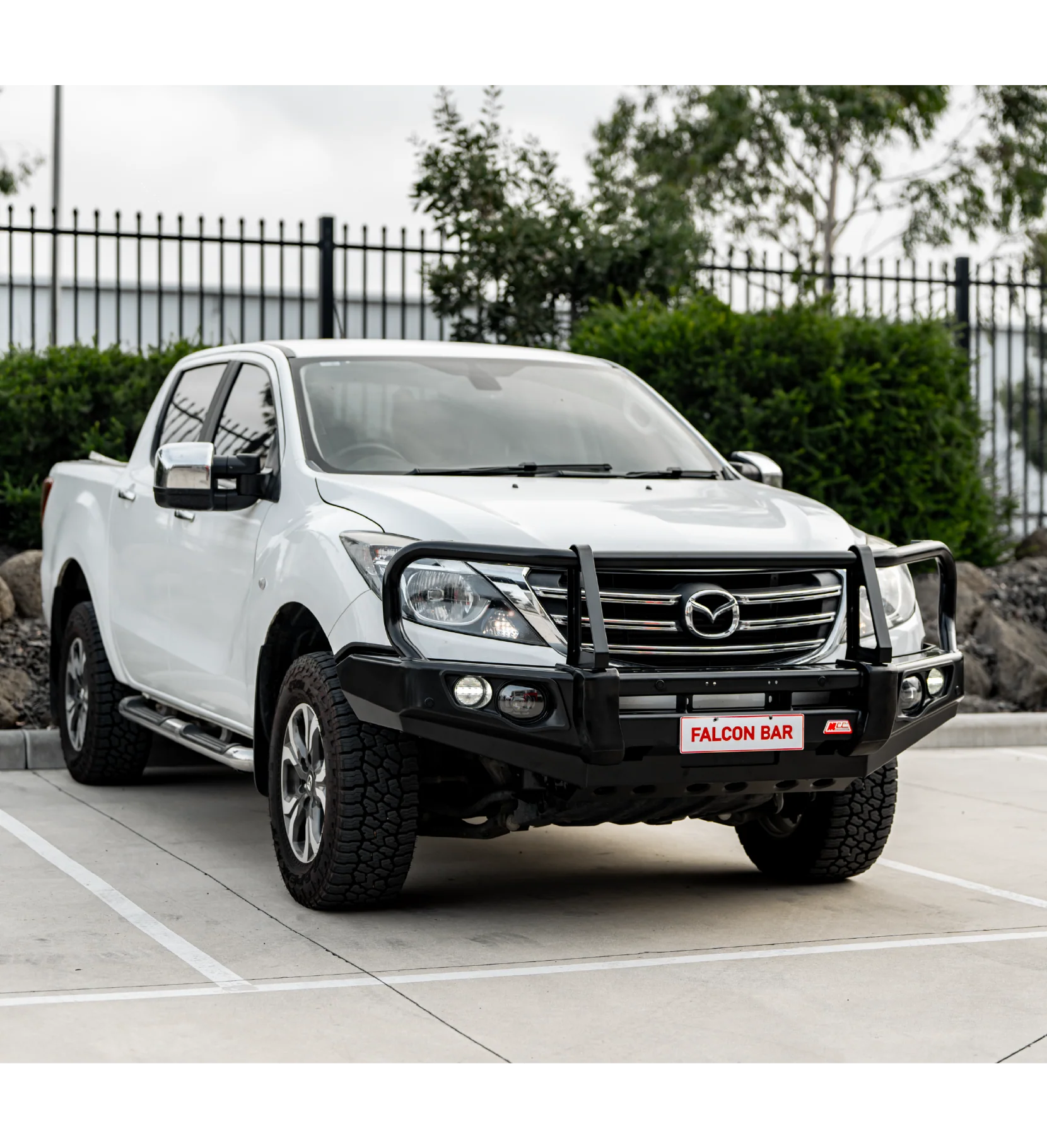 BT50 UP UR 2012-2020 707-02 Falcon Bull Bar Black A-Frame Package (LED Foglight) - SKU MCC-06002-702FOGUP