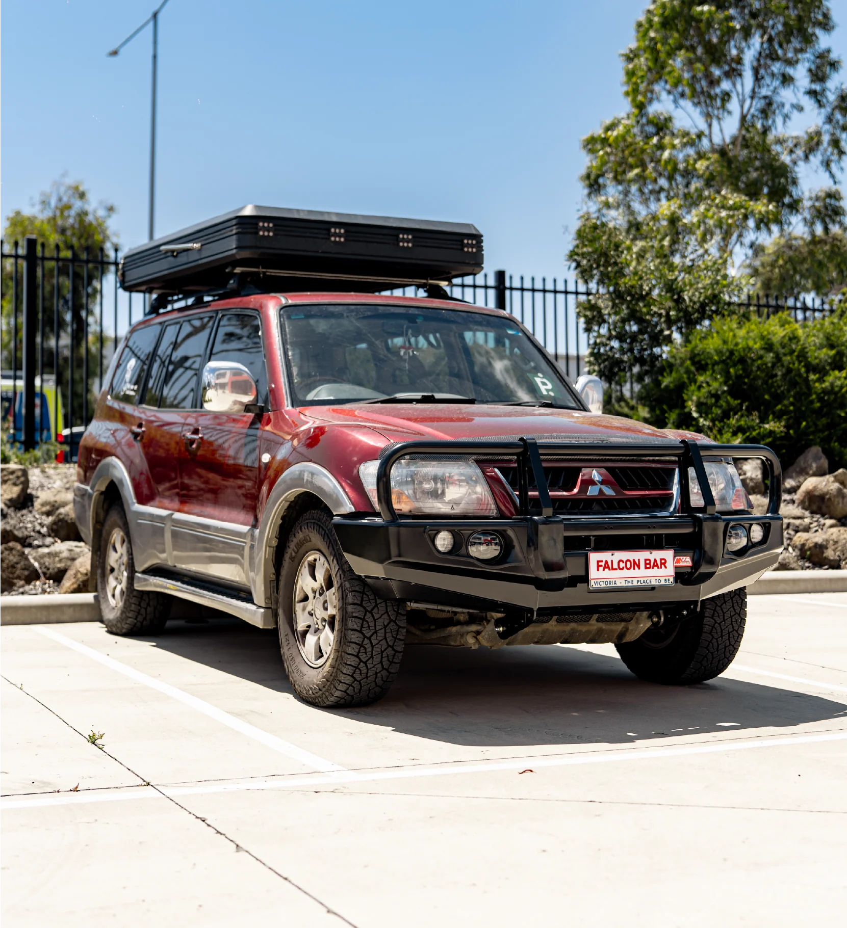 Pajero NM NP 1999-2006 707-02 Falcon Bull Bar Black A-Frame Package (LED Foglight) - SKU MCC-02005-702FOGUP