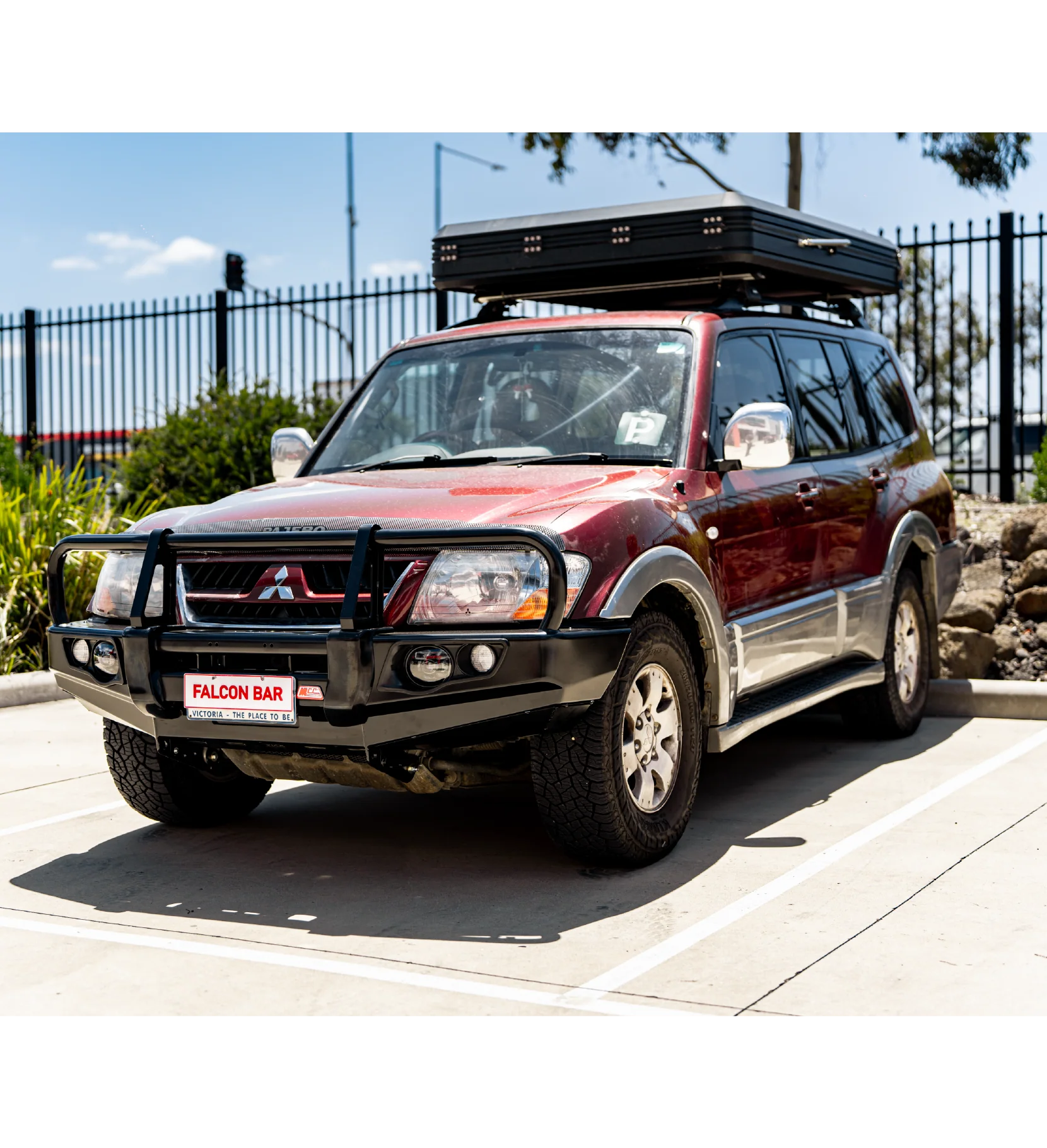 Pajero NM NP 1999-2006 707-02 Falcon Bull Bar Black A-Frame Package (LED Foglight) - SKU MCC-02005-702FOGUP