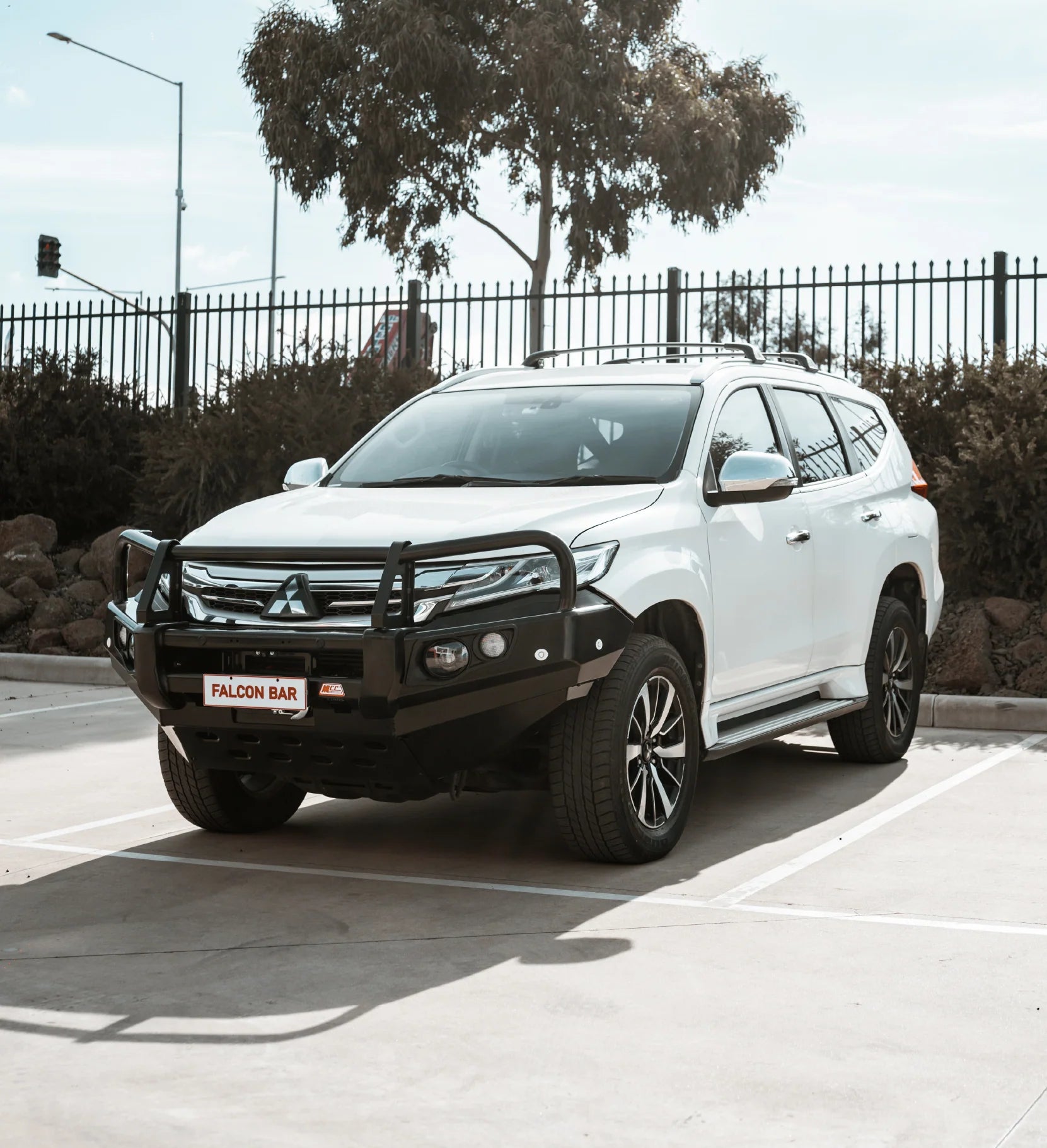 Pajero Sport QE 2015-2020 707-02 Falcon Bull Bar Black A-Frame Package (LED Foglight) - SKU MCC-02010-702FOGUP