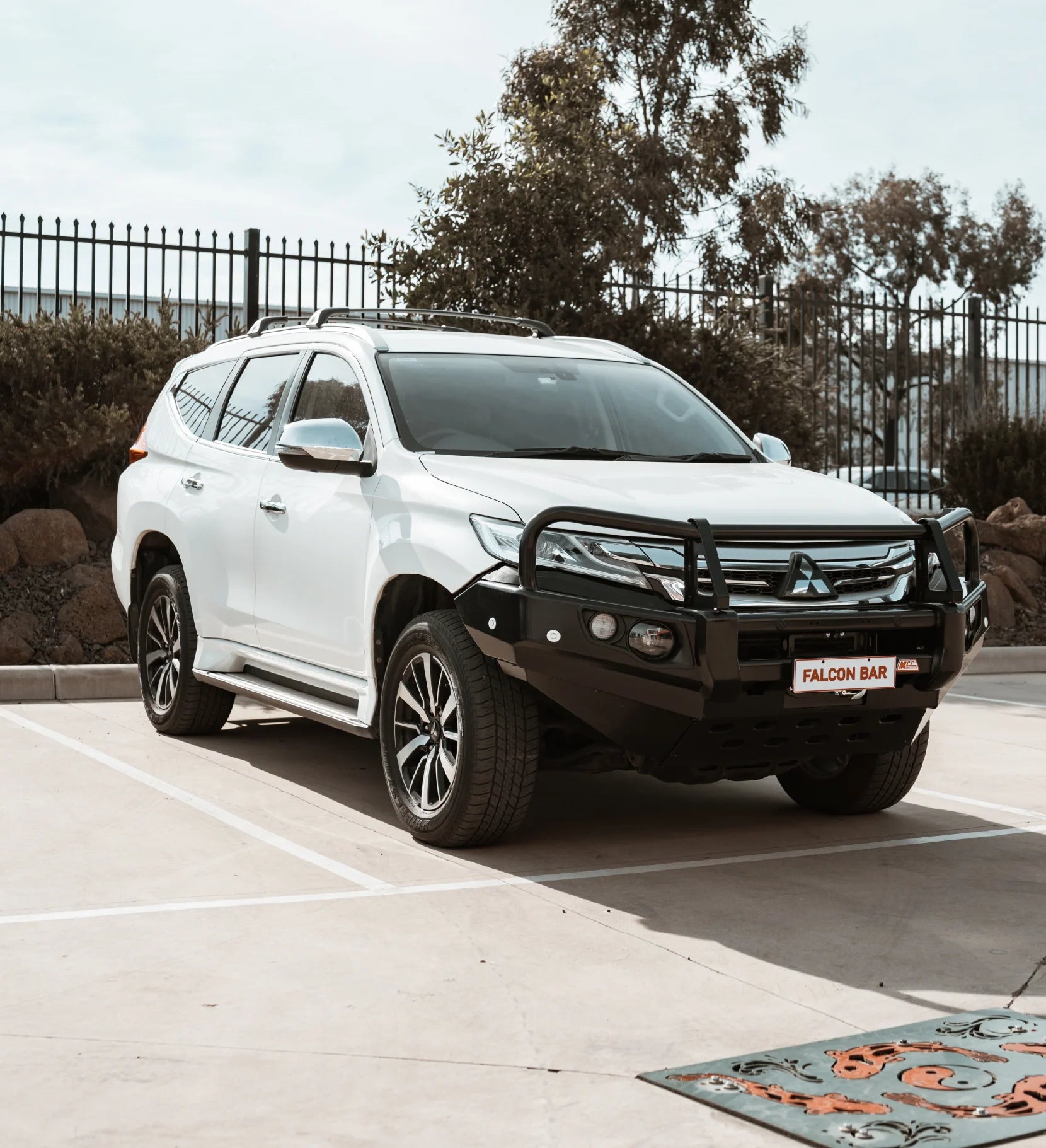 Pajero Sport QE 2015-2020 707-02 Falcon Bull Bar Black A-Frame Package (LED Foglight) - SKU MCC-02010-702FOGUP