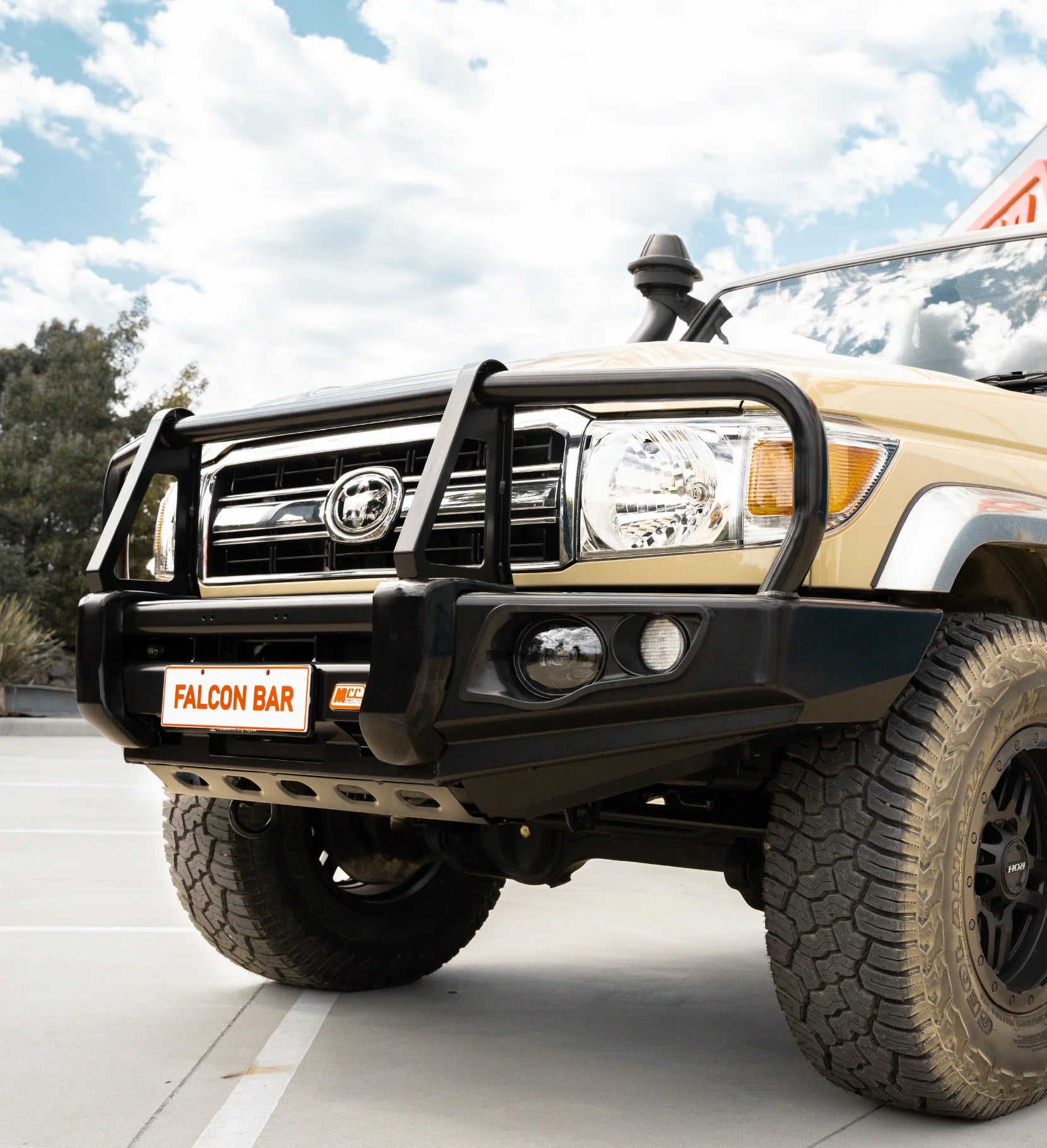 Land Cruiser 70 Series 2007-2023 707-02 Falcon Bull Bar A-Frame Package (LED Foglight) - SKU MCC-01005-702FOGUP