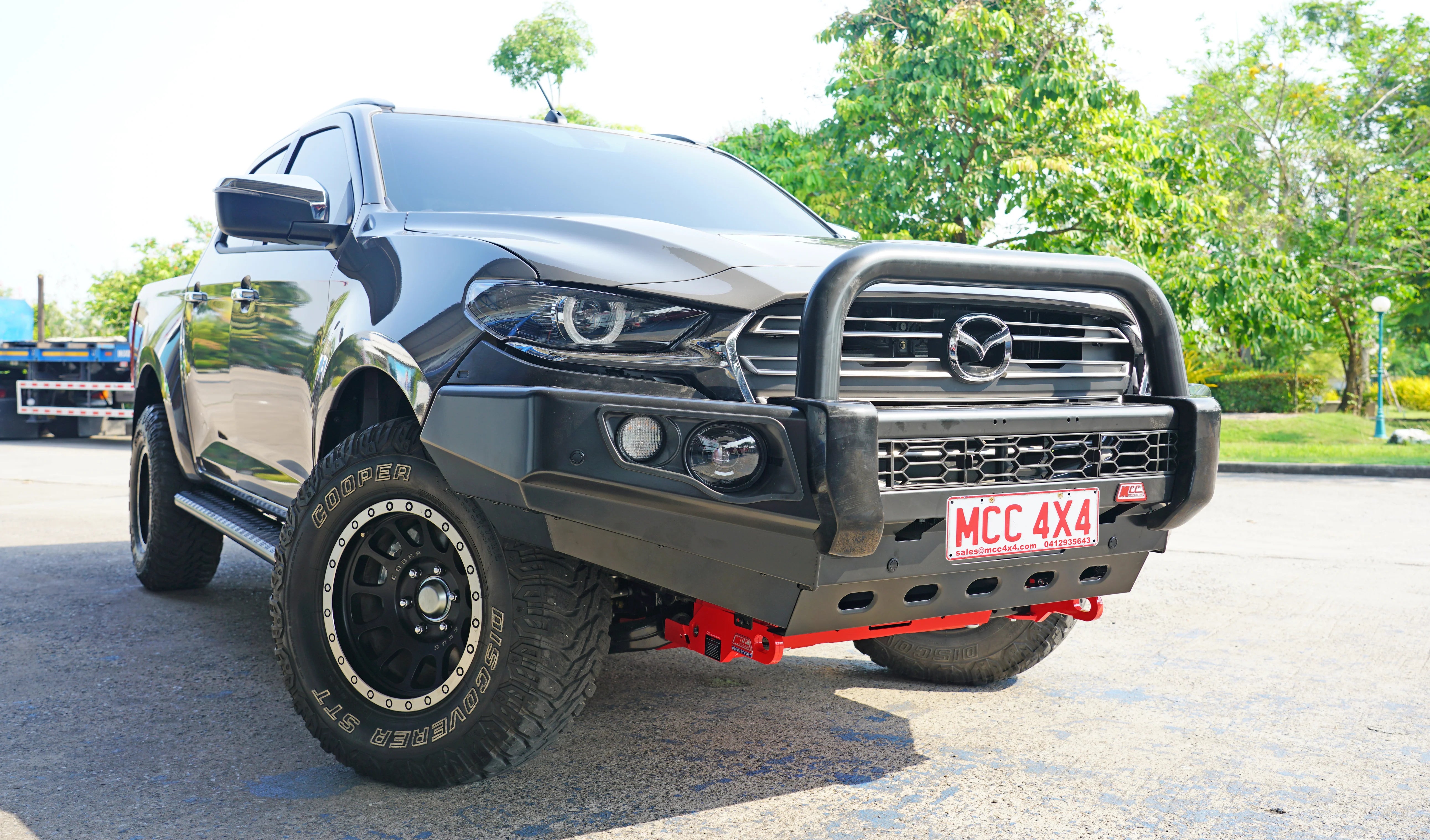 BT50 FT 2021-On 707-01 Flacon Bull Bar Single Black Loops Package (LED Foglight) - SKU MCC-06004-701SBLFOGUP