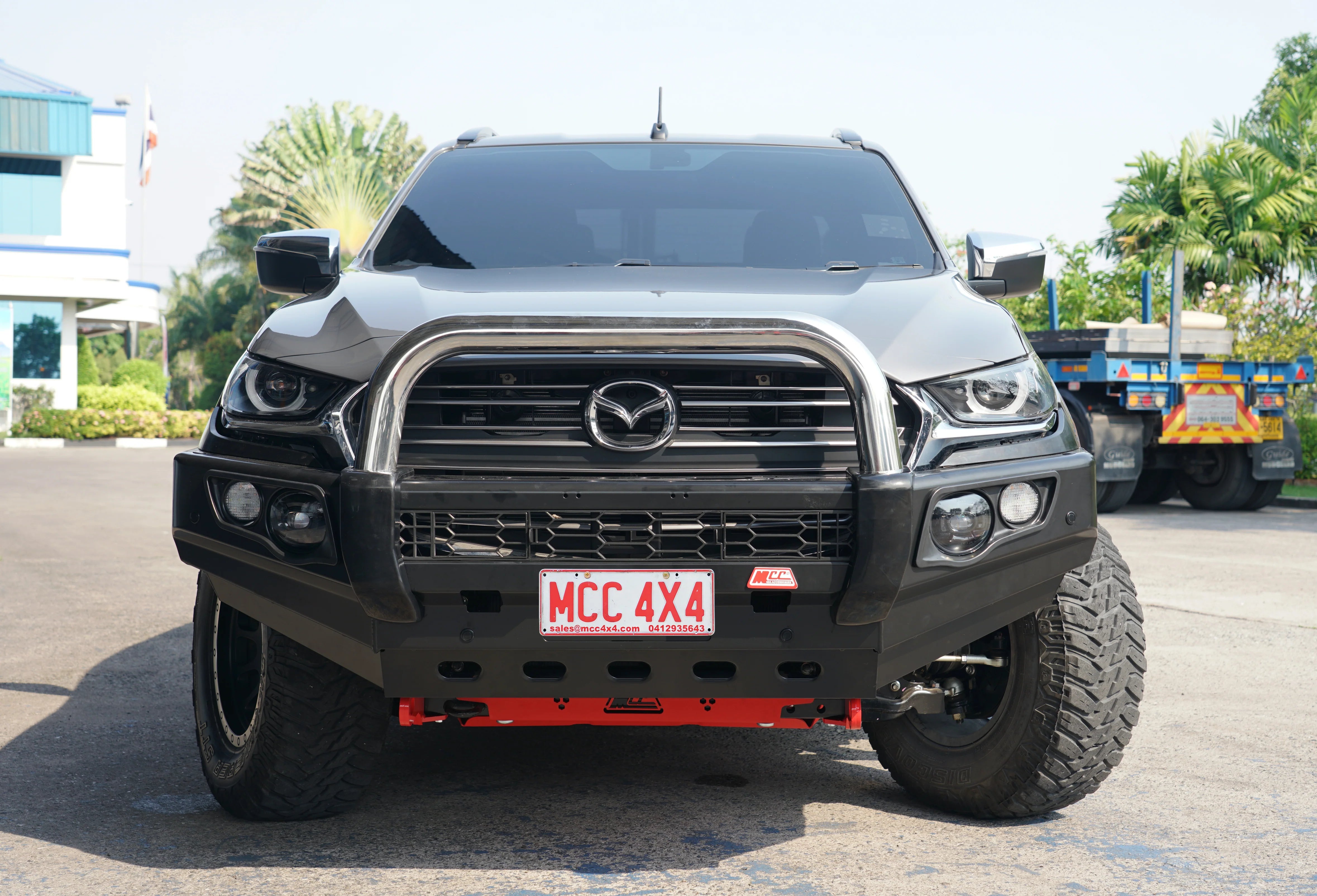 BT50 FT 2021-On 707-01 Flacon Bull Bar Single Stainless Loops Package (LED Foglight) - SKU MCC-06004-701SSLFOGUP